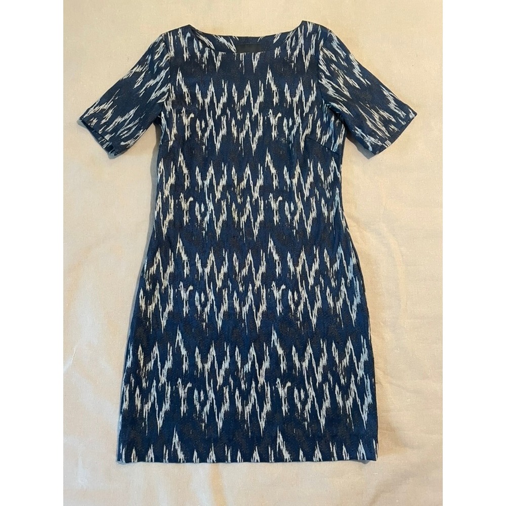 Bitte Kai Rand Architectural Ikat Sheath Dress L Black Blue Danish Workwear - Picture 2 of 8